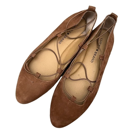 Lucky Brand Toffee Brown Aviee Ballet Lace Up Flats 7 - Picture 2 of 7